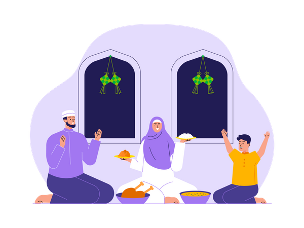 Muslim family celebrates ramadan festival Illustration