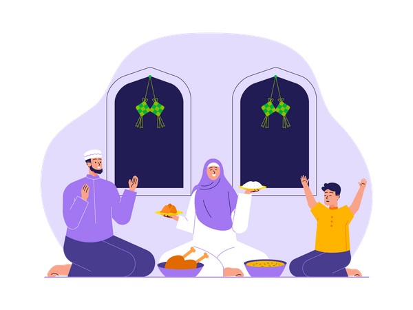 Muslim family celebrates ramadan festival  Illustration