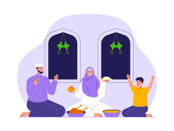 Muslim family celebrates ramadan festival  Illustration