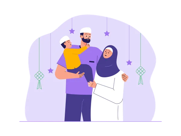 Muslim family celebrates ramadan kareem  Illustration