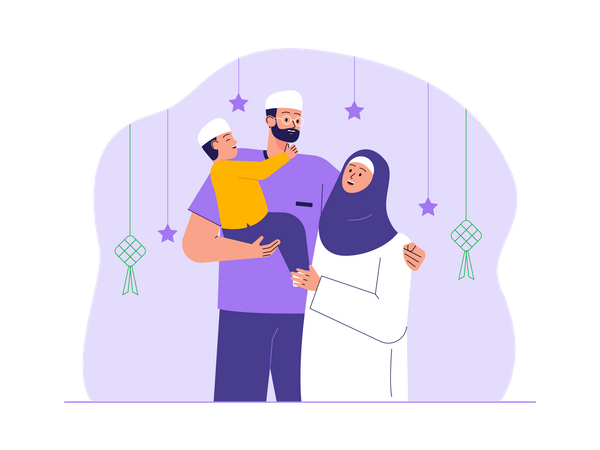 Muslim family celebrates ramadan kareem  Illustration