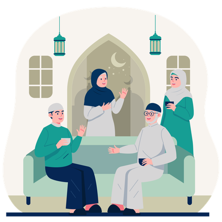 Muslim family celebrating eid  Illustration