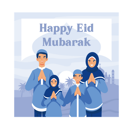 Muslim family celebrating Eid al-fitr  Illustration
