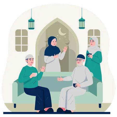 Muslim family celebrating eid  Illustration