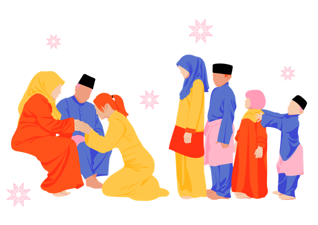 Muslim family celebrating eid  Illustration