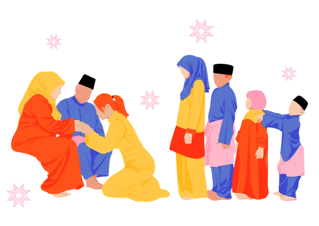 Muslim family celebrating eid  Illustration
