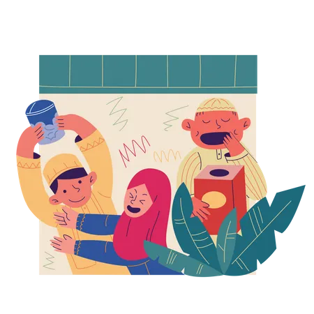 Muslim family celebrating Eid  Illustration