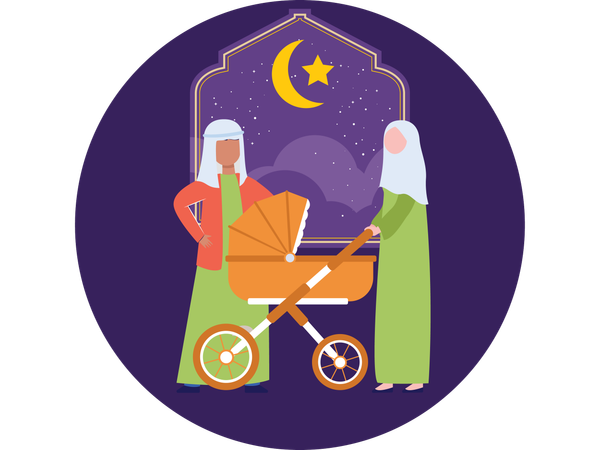 Muslim Family celebrating eid  Illustration