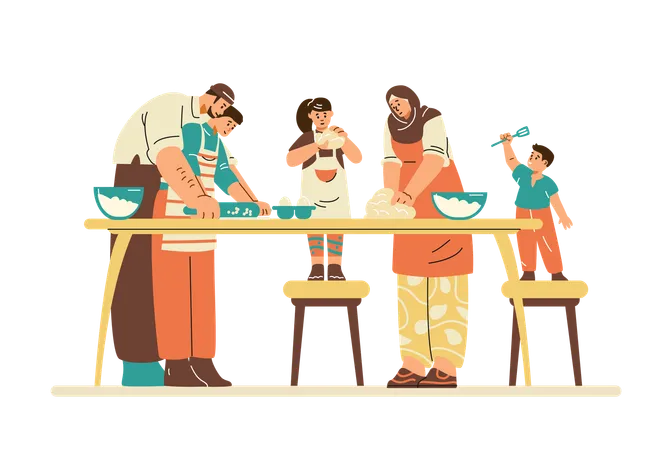 Muslim family cooking  Illustration