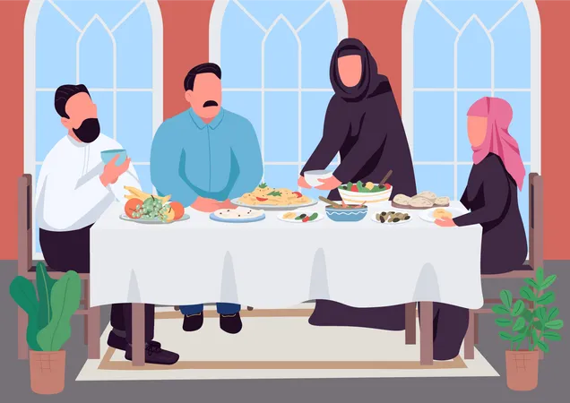 Muslim family dinner Illustration