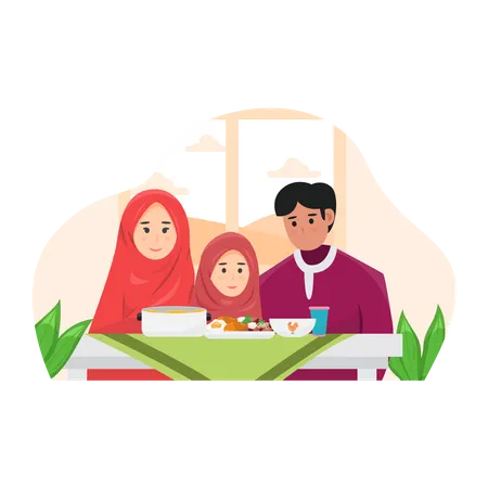 Muslim Family doing dinner  Illustration