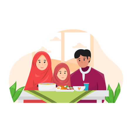 Muslim Family doing dinner  Illustration