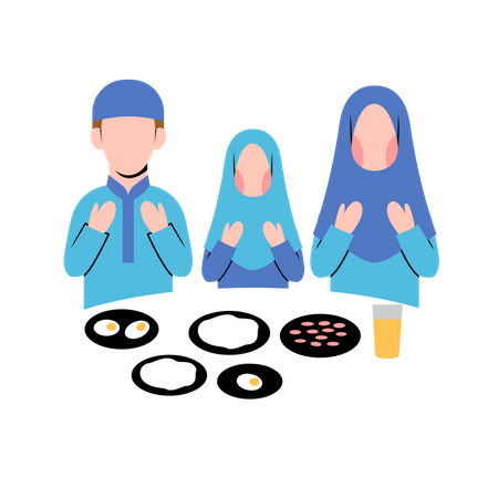 Muslim Family Doing Iftar prayer Illustration