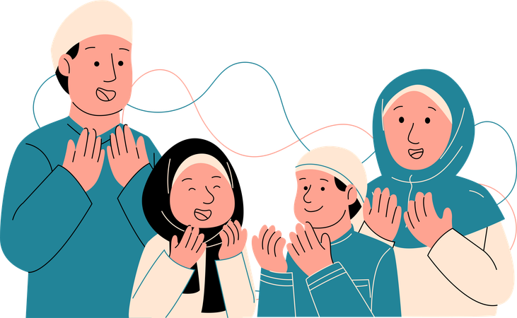 Muslim family doing islamic prayer  Illustration