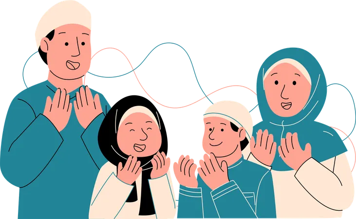 Muslim family doing islamic prayer  Illustration
