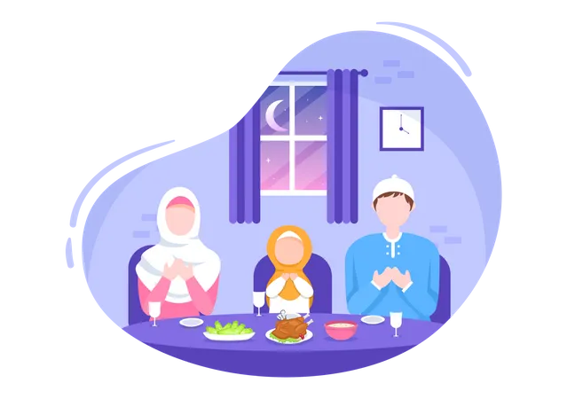 Muslim Family doing Ramadan prayer Illustration