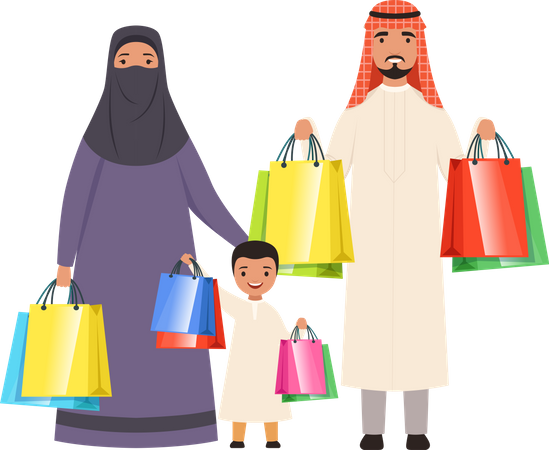 Muslim family doing shopping Illustration