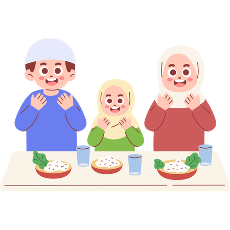 Muslim Family Eat Together  Illustration