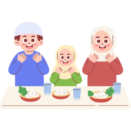 Muslim Family Eat Together  Illustration