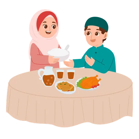 Muslim family eating time  Illustration