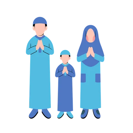 Muslim Family Eid Greeting  Illustration