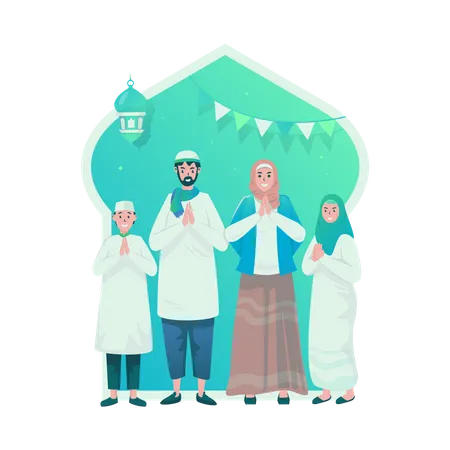 Muslim family Eid greetings  Illustration