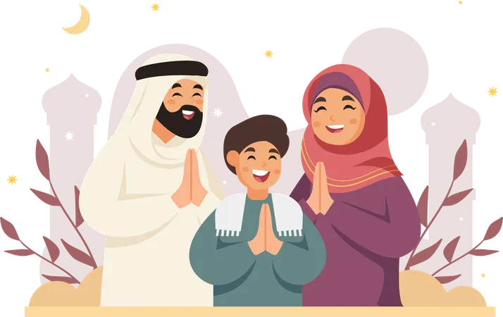 Muslim Family Giving Greetings  Illustration