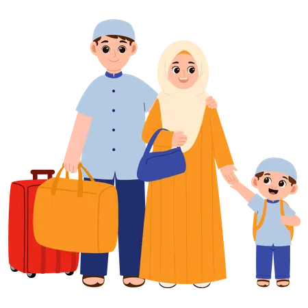 Muslim family going on Homecoming For Eid  Illustration