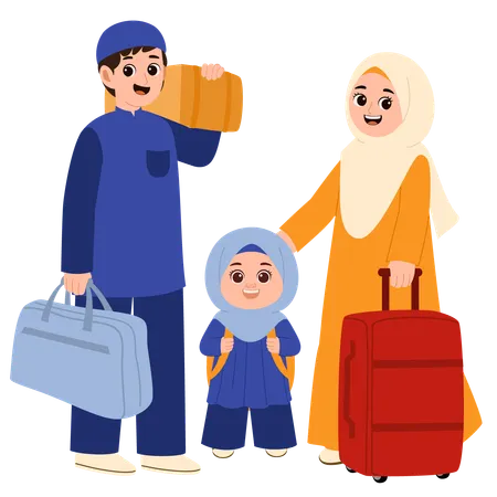 Muslim family going on Homecoming For Eid  Illustration