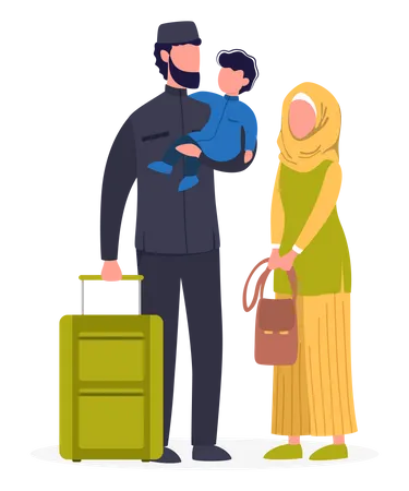 Muslim family going on vacation Illustration