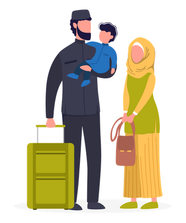 Muslim family going on vacation  Illustration