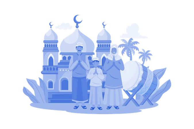 Muslim Family Greeting Illustration Concept On A White Background Illustration