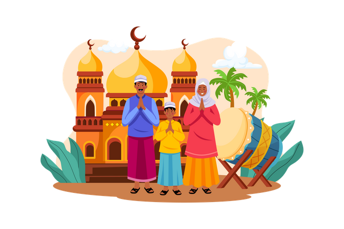 Muslim family greeting Illustration