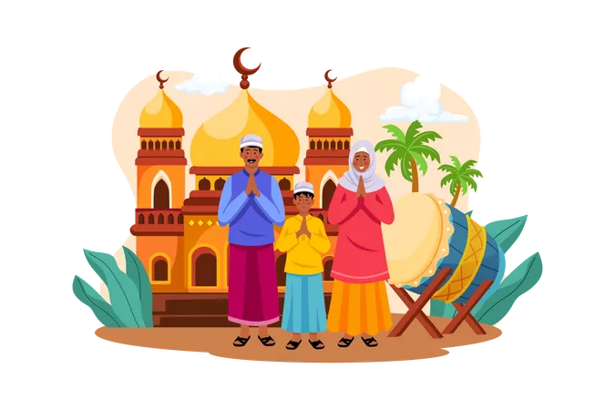 Muslim family greeting Illustration