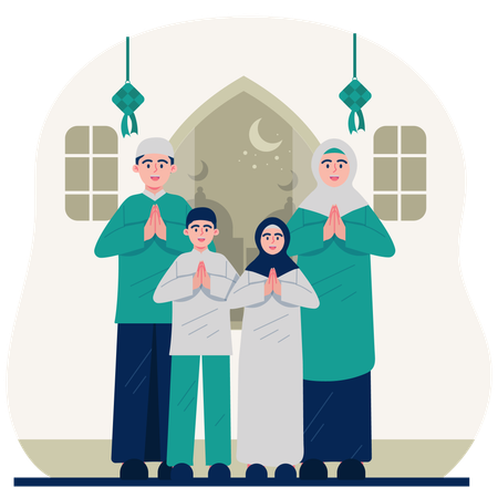 Muslim family greeting eid  Illustration