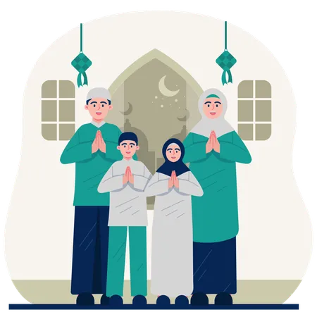 Muslim family greeting eid  Illustration