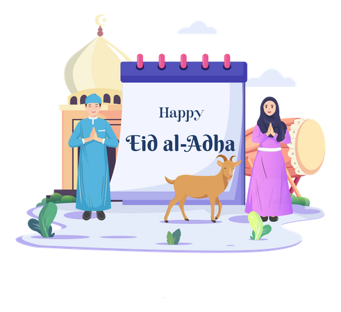 Muslim family greeting for Eid mubarak  Illustration