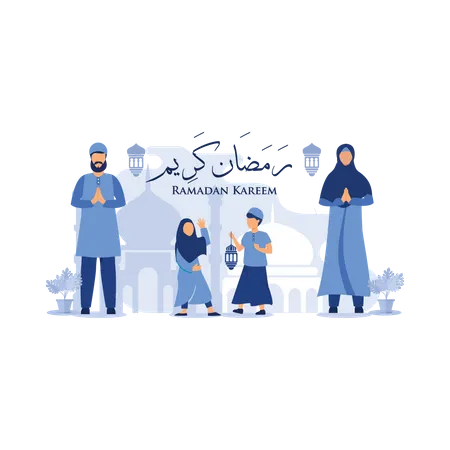 Muslim family greeting for ramadan  Illustration