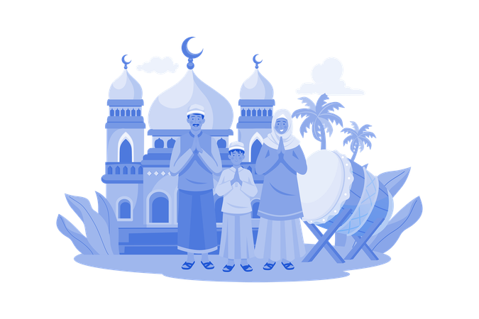 Muslim Family Greeting  Illustration