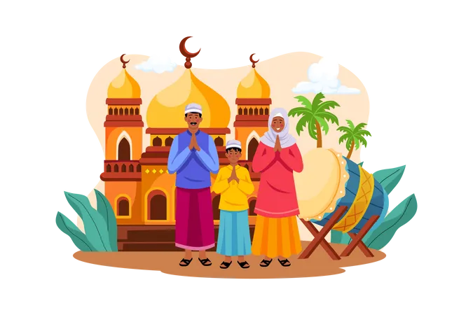 Muslim family greeting  Illustration