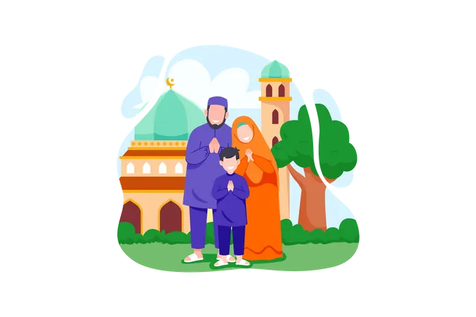 Muslim family greeting ramadan  Illustration