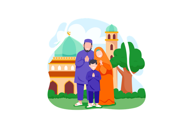 Muslim family greeting ramadan  Illustration