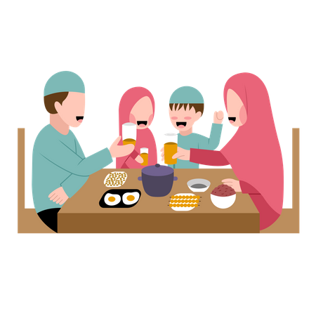 Muslim Family Having Dinner Together  Illustration