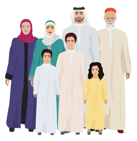 Muslim family in traditional outfit Illustration