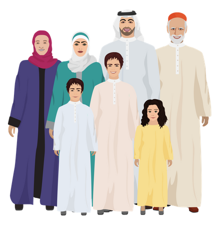 Muslim family in traditional outfit  イラスト