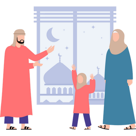 Muslim family is celebrating Eid  Illustration