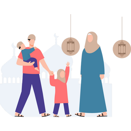 Muslim family is celebrating Eid  Illustration