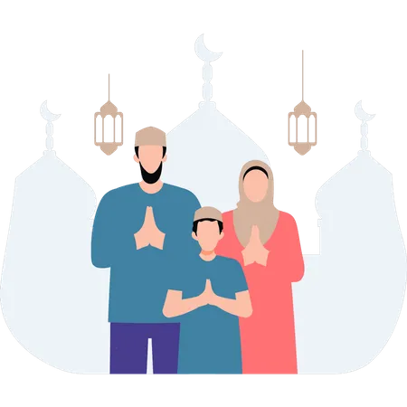 Muslim family is congratulating on Eid  Illustration