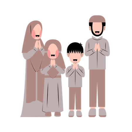 Muslim family is doing prayer  Illustration