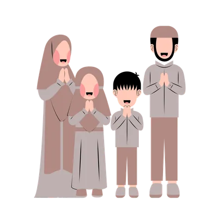 Muslim family is doing prayer  Illustration